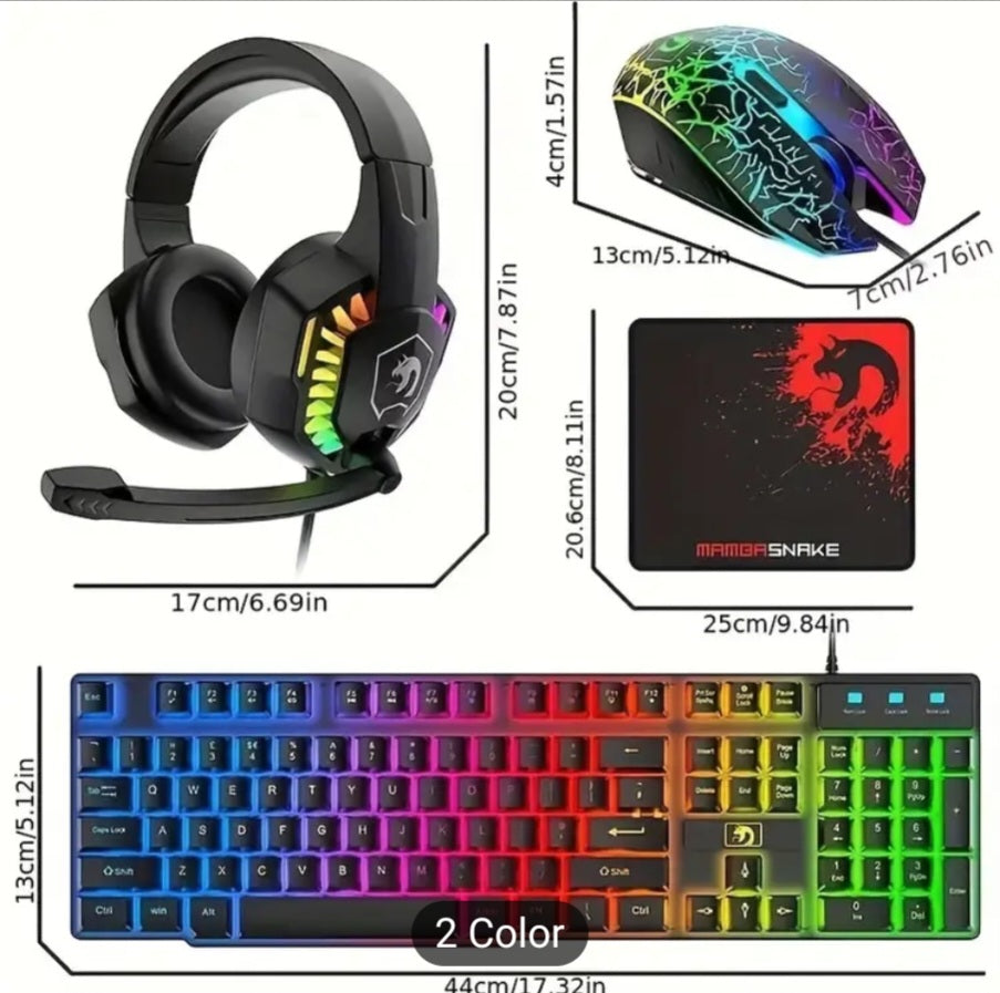 Combo Clavier et Souris Gaming Filaires avec Casque.