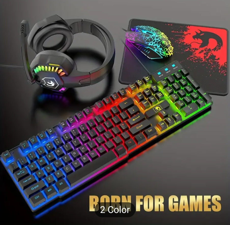 Combo Clavier et Souris Gaming Filaires avec Casque.